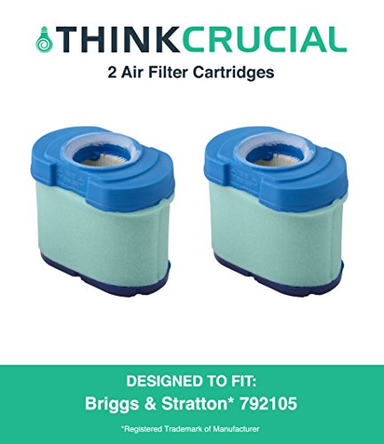 2 Durable Briggs and Stratton 276890, 792105, 4233, 5405H and 5405K Air Filter Cartridges, Fit V-Twin 16.0-27.0 HP Engine, John Deere GY21057 and MIU11515, 5 x 2.75 x 4.75 Inch, Part 792105, by Think Crucial