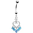 14k White Gold Blue Cz Regal Hollow Heart Belly Ring