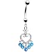 14k White Gold Blue Cz Regal Hollow Heart Belly Ring