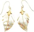 14K Gold Mother of Pearl Leaf Dangle Earrings New