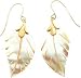 14K Gold Mother of Pearl Leaf Dangle Earrings New