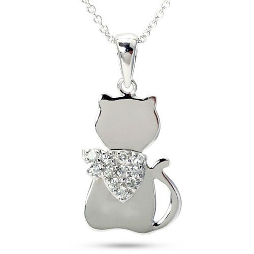 CZ Cat w/ Bandana Sterling Silver Necklace