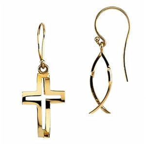 Stylish Cross-Fish Yellow Gold Earrings