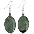Handmade Green & Black Jasper Dangle Earrings With Antiqued Silver Beads - Oval