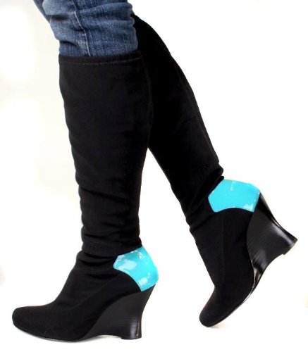 NASCAR Fonda Womens Boots Wedge Heel Shoes Black/Teal