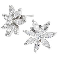 CZ Flower Sterling Silver Earrings