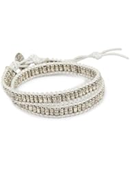 M. Cohen Handmade Designs Silver Stamped Beads on Colored Wax Linen Double Wrap Bracelet