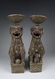 one Pair Of Porcelain Foo Dog Shaped Candle Holders - Chinese Antique Porcelain - Pottery - Bronze - Jade - and Paintings in Dynasty Antique