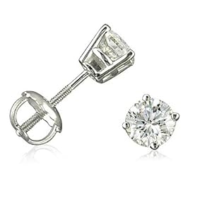 14K White Gold Round Screw-Back Diamond Stud Earrings (1/2cttw)