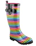 Capelli New York Shiny Fun Stripes Printed Ladies Rubber Rain Boot