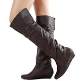 Edma07 Stitched Over The Knee Wedge Boots BROWN 410YyMFOAeL. SL160 Edma07 Stitched Over The Knee Wedge Boots BROWN