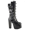 TORMENT-802, 5 1/2' Metal Spiked Tongue Blk Pat Knee Boot