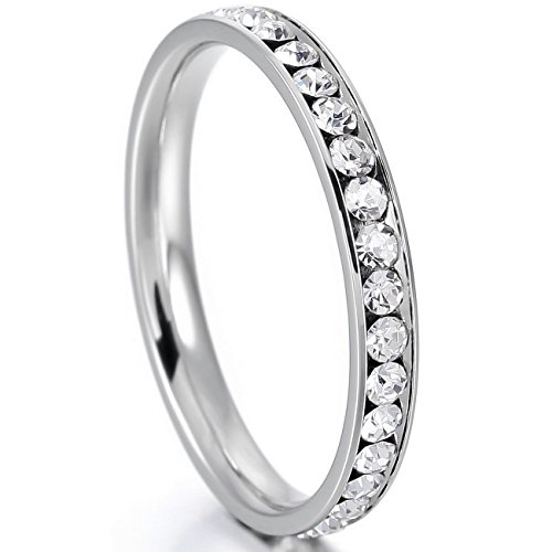 White Stainless Steel Eternity Ring Band CZ Wedding