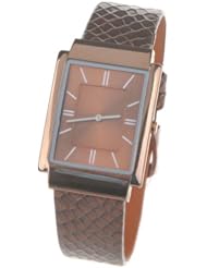Orient Idea Ori-0297E Chic Unisex Rectangular Case Slim Design Quartz Watch with Synthetic Leather Band for Male - Brown