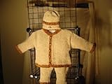 cpk95,Beige cheille/Brown trim Infant boy out fit, cardiga,pat,hat set