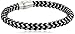 Men's Woven Black Leather and Steel Cord Bracelet