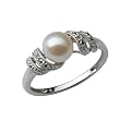 10K White Gold Pearl Diamond Ring - 7