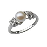 10K White Gold Pearl Diamond Ring - 7
