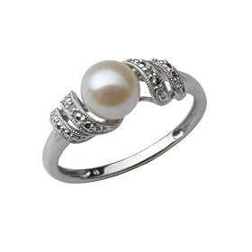 10K White Gold Pearl Diamond Ring – 7