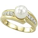14K Yellow Gold White Pearl & Diamond Ring