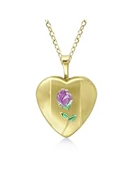 Flower Design Heart Shaped Pendant Necklace And Locket with Chain For Women 14K Yellow Gold Vermile