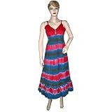 Party Wear Cotton Red and Blue Tie Dye Printed Summer Dress Spaghetti Dress India