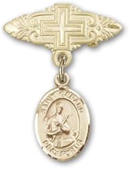 14K Gold Baby Badge with St. Gerard Charm and Badge Pin with Cross