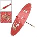 Bamboo Frame Floral Red Nylon Foldable Japanese Parasol Umbrella