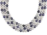 STERLING SILVER WHITE LAVENDER AND ENHANCED BLACK CULTURED FRESHWATER PEARL 3-ROW NECKLACE