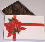 Scott's Cakes Pecan Dark Chocolate Truffles 1/2 Pound Ribbon n Holly Box