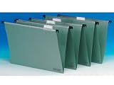 CE foolscap green suspension files made from 100% recycled fibre and complete with tabs and inserts, BOX of 50