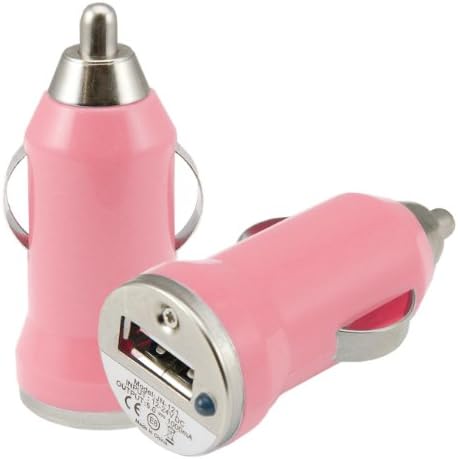 iTALKonline HTC Evo 3D Pink 1000 mAh Compact Bullet Small Fast Travel DC 12V In Car Charger USB Adapter with LED Light and OverLoad Protection