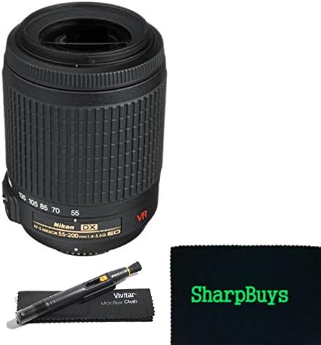 Nikon AF-S DX VR Zoom-Nikkor 55-200mm f/4-5.6G IF-ED Lens for Nikon D90 SLR Camera + Deluxe SharpBuys Bundle. Package includes: Nikon AF-S DX VR Zoom-Nikkor 55-200mm f/4-5.6G IF-ED Lens + Lens pen and microfiber cleaning cloth