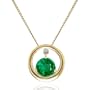 14k Yellow Gold Round Created Emerald and Diamond Circle Pendant, 17"