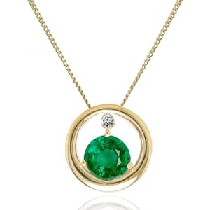 Buy 14k Yellow Gold Round Created Emerald and Diamond Circle Pendant, 17 by Amazon.com Collection