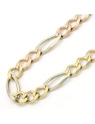 14K Tri-Color Gold 5mm Figaro Larga Chain Necklace 16"