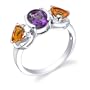 Sterling Silver 0.75 cts Oval Amethyst & Trillion Citrine Ring Size 7