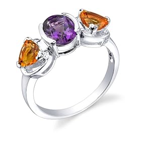 Buy Sterling Silver 0.75 cts Oval Amethyst and Trillion Citrine Ring Size 7 by Peora
