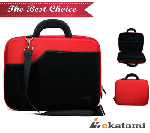Hang around Cross Body Messenger Bag Laptop Case for 15 inch Acer AS5742-6682 Notebook - Red. Tip Ekatomi Screen Cleaner Sticker