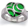 Stainless Steel Women's Heart Ring with Green Resin Inlay (Sizes 5-9)