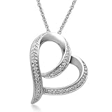 Sterling Silver Diamond Curvy Heart Pendant (1/10 cttw, I-J Color, I2-I3 Clarity), 18"