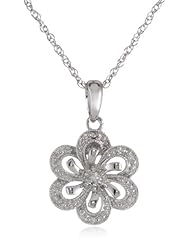Sterling Silver Flower Diamond Pendant Necklace (0.03 cttw, I-J Color, I2-I3 Clarity), 18"