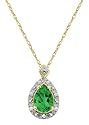 10k Yellow Gold, May Birthstone, Lab Created Emerald and Diamond Pear Shaped Pendant