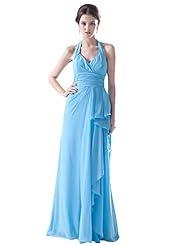 A-line Chiffon Natural   Waistline Floor Length Halter Lace Crinkled Bridesmaid Dress 