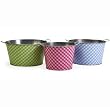 Set of 3 Beverage and Ice Gingham Decorative Tub Buckets with Handles 19"