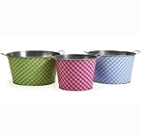 Set of 3 Beverage and Ice Gingham Decorative Tub Buckets with Handles 19"