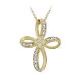 Sterling Silver Diamond-Accent Created-Opal Ribbon Cross Pendant w/ Rolo Chain, 18