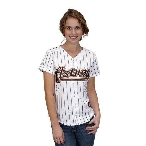 MLB Women's Houston Astros Hunter Pence White/Black Pinstrps Home Short Sleeve 5 Button Synthetic Replica Baseball Jersey Spring 2012  (White/Black Pinstrps, Large)