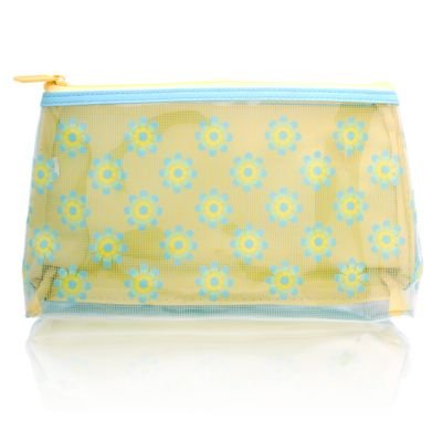 Clinique Cosmetic Bag Yellow Interior with Light Blue Exterior Flowers