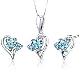 Love and Beauty 2.25 carats Heart Shape Sterling Silver with Rhodium Finish Swiss Blue Topaz Pendant Earrings Set